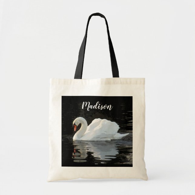 Bolso De Tela Hermoso cisne blanco mudo, reflexiones, tu nombre (Frente)