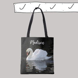 Bolso De Tela Hermoso cisne blanco mudo, reflexiones, tu nombre