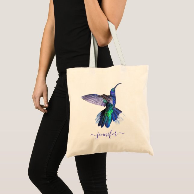 Bolso De Tela Hermoso Colibrí Púrpura Nombre Personalizado (Anverso (producto))