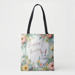 Bolso De Tela Hermoso conejito de Pascua con flores