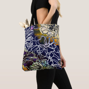 Bolso De Tela Hermoso diseño de flores moradas, blancas, amarill