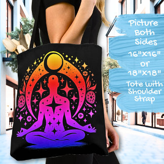 Bolso De Tela Hermoso diseño de yoga y meditación en negro