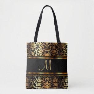 Bolso De Tela Hermoso diseño dorado y damasco negro