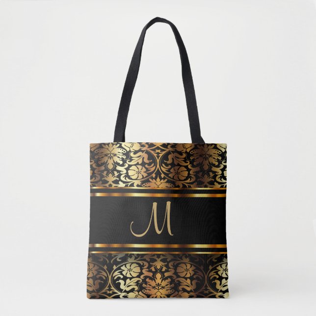 Bolso De Tela Hermoso diseño dorado y damasco negro (Anverso)