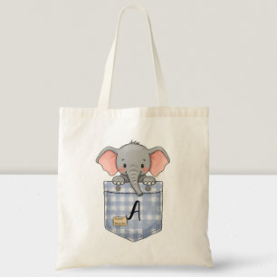 Bolso De Tela Hermoso elefante asomándose desde el bolsillo con 