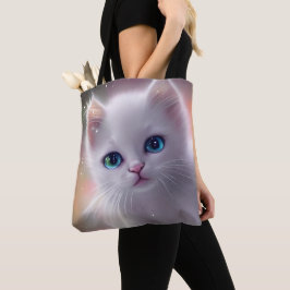Bolso De Tela Hermoso Gato Fantasía Blanca Fluffy