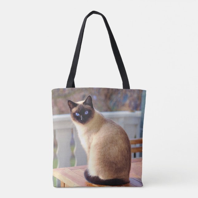 Bolso De Tela Hermoso gato siamés con ojos azules (Reverso)