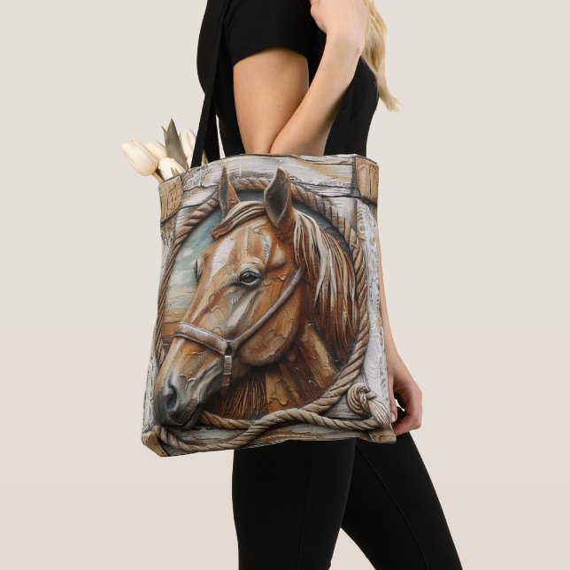 Bolso De Tela Hermoso Horse Rope Madera tallada (Detalle)