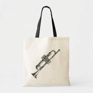 Bolso De Tela Hermoso instrumento musical corneta negro y blanco