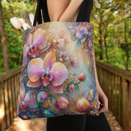 Bolso De Tela Hermoso jardín de fantasía de orquídeas rosadas