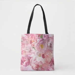Bolso De Tela Hermoso jardín de flores rosadas