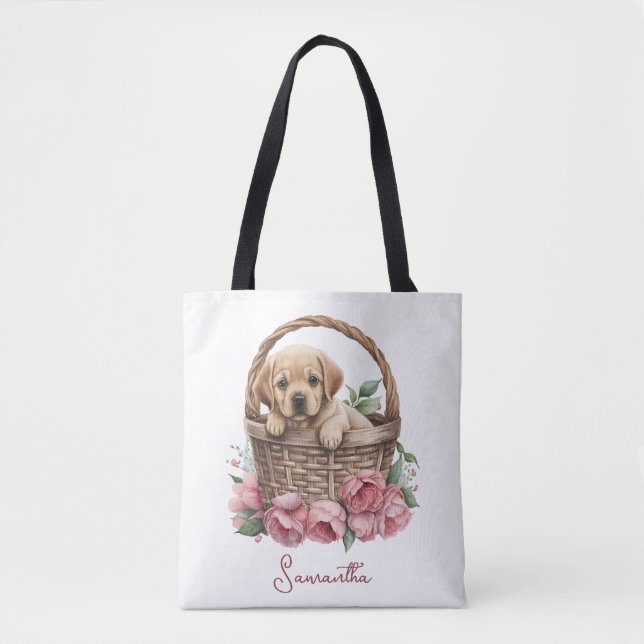 Bolso De Tela Hermoso Labrador Recuperador Cachorro (Anverso)