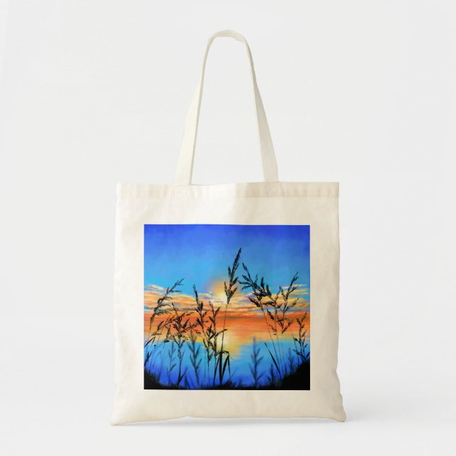 Bolso De Tela Hermoso Lago Sunset - Espejo - Pintura original (Frente)