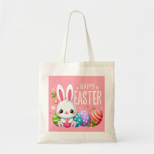Bolso De Tela Hermoso lindo, rosa y feliz Pascua (Frente)