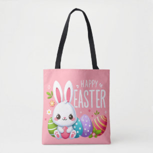 Bolso De Tela Hermoso lindo, rosa y feliz Pascua