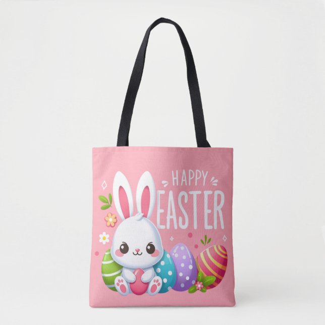 Bolso De Tela Hermoso lindo, rosa y feliz Pascua (Anverso)