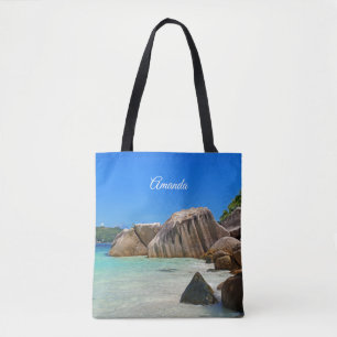 Bolso De Tela Hermoso mar tropical con costa cubierta de roca