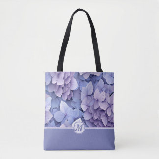 Bolso De Tela Hermoso Monograma azul púrpura hidrangea