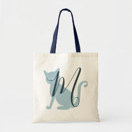 Bolso De Tela Hermoso Monograma de Gato Azul