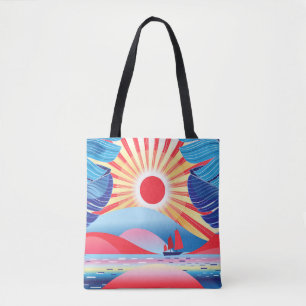 Bolso De Tela Hermoso paisaje vintage con palmeras y uso