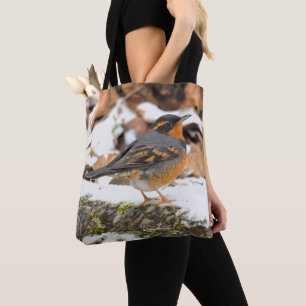 Bolso De Tela Hermoso pájaro aguafiestas variados en la nieve