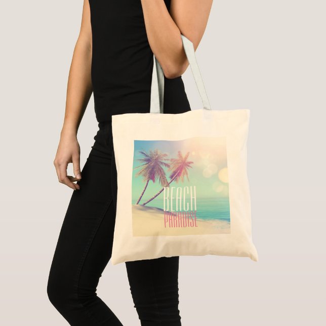 Bolso De Tela Hermoso Pastel Beach Paradise Retro Palm Tree (Anverso (producto))