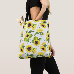 Bolso De Tela Hermoso patrón de girasoles de acuarela vintage