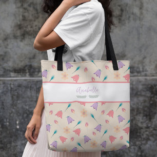 Bolso De Tela Hermoso patrón floral de primavera con nombre