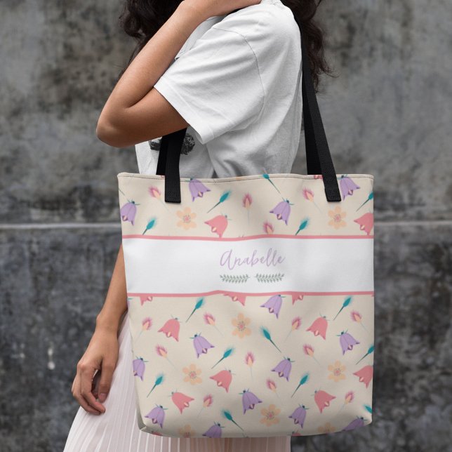 Bolso De Tela Hermoso patrón floral de primavera con nombre (Subido por el creador)