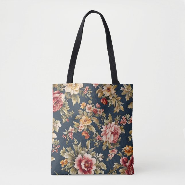 Bolso De Tela Hermoso patrón floral italiano (Anverso)