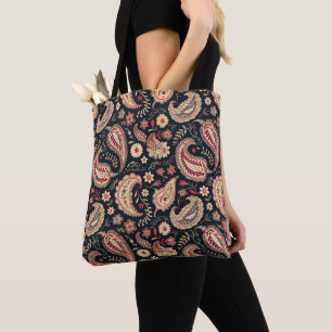 Bolso De Tela Hermoso Patrón Paisley Oscuro N Mezcla Roja