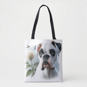 Bolso De Tela Hermoso perro boxer blanco en la naturaleza