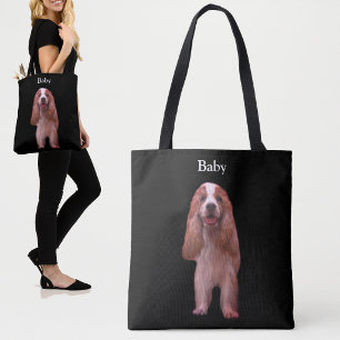 Bolso De Tela Hermoso perro Cocker Spaniel inglés sobre negro