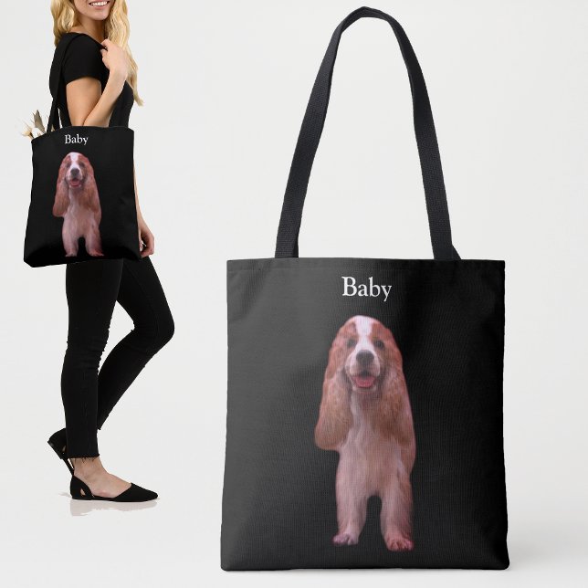 Bolso De Tela Hermoso perro Cocker Spaniel inglés sobre negro (Subido por el creador)