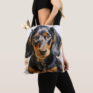 BOLSO DE TELA HERMOSO PERRO NEGRO Y TAN DACHSHUND