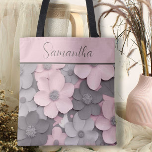 Bolso De Tela Hermoso Poppies 3D Rosa-Gris Floral