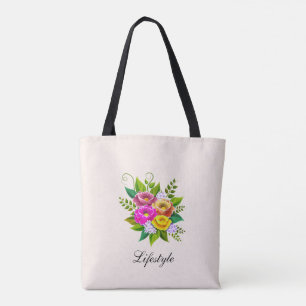 Bolso De Tela Hermoso ramo de flores coloridas sobre marfil