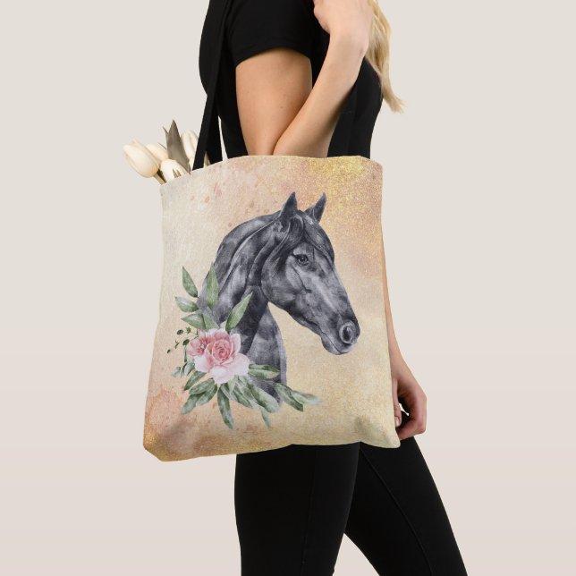 Bolso De Tela Hermoso retrato de cabeza de caballo negro (Detalle)