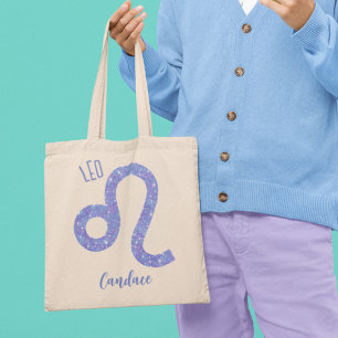 Bolso De Tela Hermoso Rótulo Astrología Leo Purple Personalizado