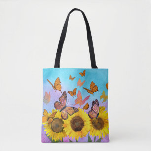 Bolso De Tela Hermoso Sunflowers Butterflies Flower Garden