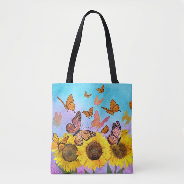 Bolso De Tela Hermoso Sunflowers Butterflies Flower Garden (Anverso)