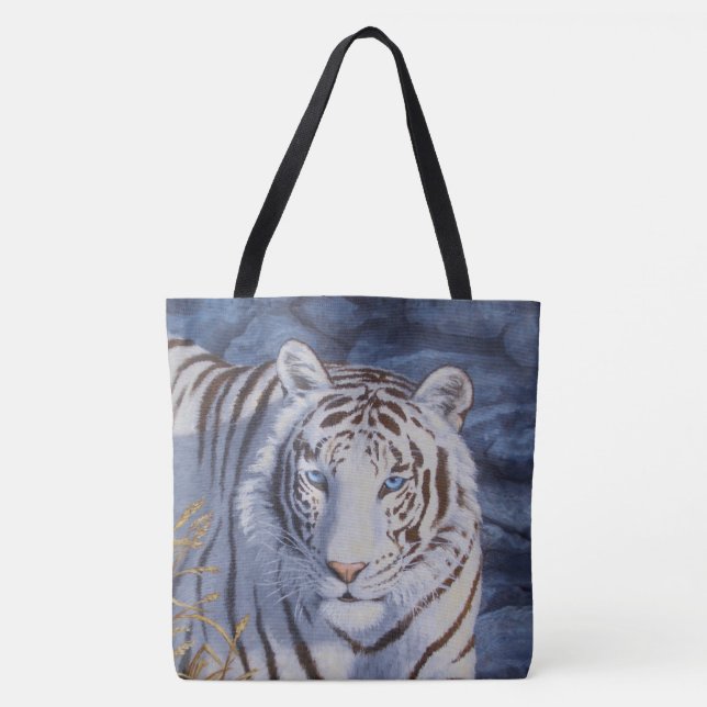 Bolso De Tela Hermoso tigre blanco con ojos azul cristal (Anverso)