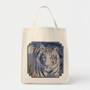 Bolso De Tela Hermoso tigre blanco con ojos azul cristal