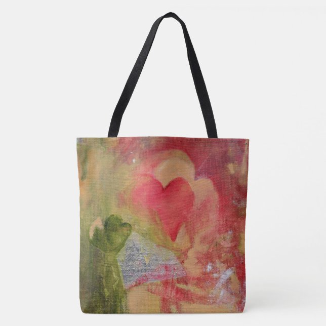 Bolso De Tela Hermoso Tote con corazones. Genial para San Valent (Anverso)