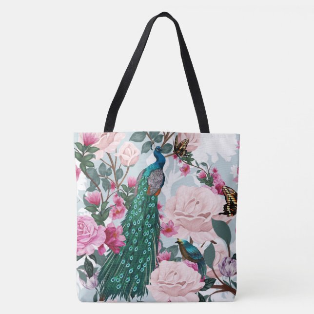 Bolso De Tela Hermoso Tote de Moda Floral Peacock (Anverso)