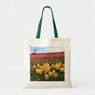 Bolso De Tela Hermoso Tulip Field con globo de aire caliente, Or