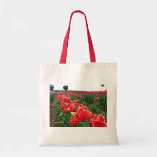 Bolso De Tela Hermoso Tulip Field con globos de aire caliente