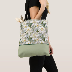Bolso De Tela Hermoso vidrio manchado de lirio blanco, bloque de