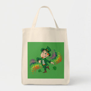 Bolso De Tela Hermoso y alegre leprechaun bailando, un arco iris