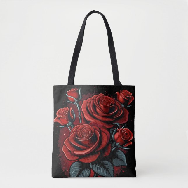 Bolso De Tela Hermoso y asombroso diseño floral de rosa roja (Anverso)